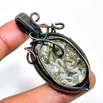 Пирит Друзы драгоценный камень ручная работа медная проволочная обертка ювелирное изделие кулон 2.17 2.17 золотистый