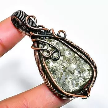 Пирит Друзы драгоценный камень ручная работа медная проволочная обертка ювелирное изделие кулон 2.17 2.17 золотистый