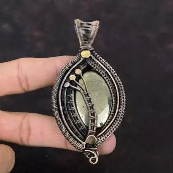 Пиритовый кулон, обернутый медной проволокой, кулон ручной работы, очень красивое ювелирное изделие из пирита, кулон из драгоценного камня, подарок на годовщину, ювелирное изделие из медной проволоки