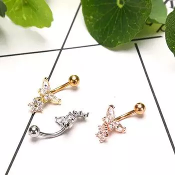 Пирсинг из циркония в виде бабочки, хирургическое стальное кольцо для пирсинга пупка серебряный