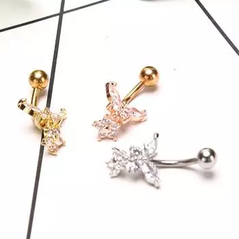 Пирсинг из циркония в виде бабочки, хирургическое стальное кольцо для пирсинга пупка серебряный