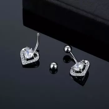 Пирсинг пупка из циркония, кольцо в форме сердца, пирсинг пупка, ювелирные изделия