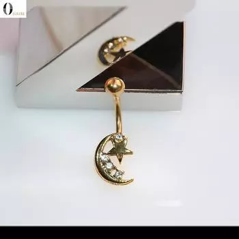 Пирсинг пупка, звезда, луна, пирсинг пупка, ювелирные шпильки, висячие хирургические стальные женские украшения для тела