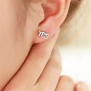 Пирсинг серебристого цвета модные украшения гвоздики ДА НЕТ буквы серьги очаровательные украшения для женщин Букли д Орей