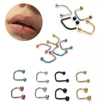Пирсинг сосков, женское кольцо в носу, ювелирные изделия для пирсинга, корейское кольцо для губ, U-образная шпилька для губ 1.2x10x3mm чёрный
