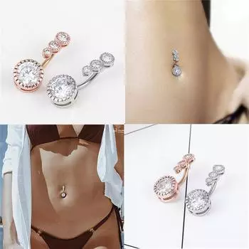 Пирсинг живота, модные кольца в стиле панк из нержавеющей стали для пупка, круглые хрустальные украшения для пирсинга пупка, ювелирные изделия для пирсинга тела розовый