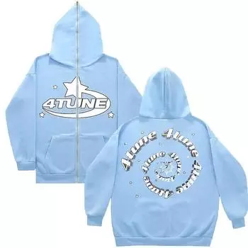 Письмо 4 Tune Star для девочек и мальчиков, осень-зима, утолщенная куртка на молнии, верхнее пальто, женская забавная толстовка на молнии со светоотражающими полосками Y2k, 2023 XL