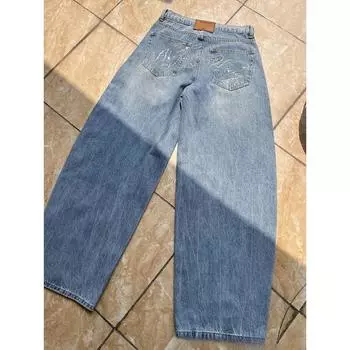 Письмо Горячие бриллианты Высокие джинсы Waited женские Уличная мода Мешковатые джинсы Женская одежда Повседневные универсальные брюки женские S