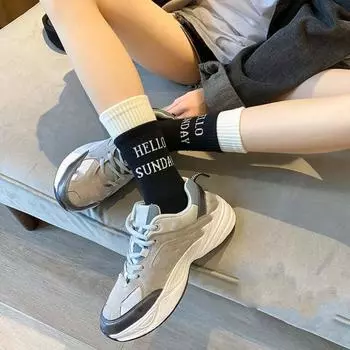 Письмо Mid Tube Чулочно-носочные изделия Лоскутная уличная одежда Носки до щиколотки Простые женские носки до середины икры для отдыха на природе 5Pairs