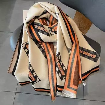 Письмо печати имитация кашемира шарф женщин осень зима теплая длинная шаль оранжевый
