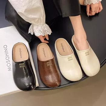 Письмо толстая подошва мешок голова полутапочки женская одежда ленивый одна педаль интернет знаменитость весна и лето 2025 новые muller крутые тапочки 35 чёрный