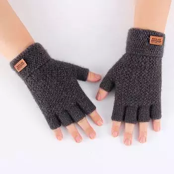 Писать Толстые Зимние Теплые Водительские Перчатки Митенки без пальцев Митенки с половиной пальца Вязаные темно серый