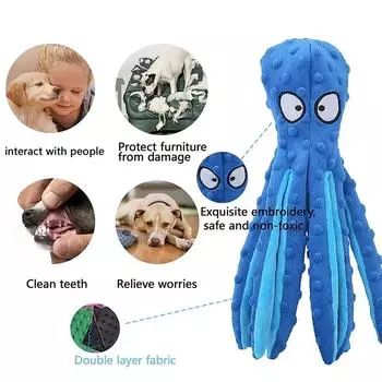 Пищащая игрушка для собак, игрушка-осьминог для агрессивных любителей жевать, жесткая, без набивки, плюшевая, шуршащая, интерактивная игрушка для щенков и крупных собак зелёный