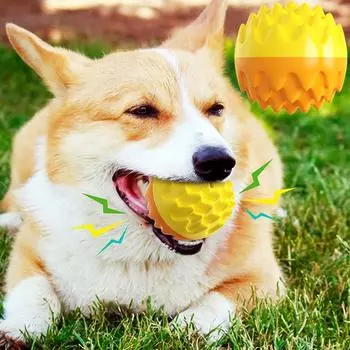 Пищащая игрушка-мяч для собак для маленьких и средних собак, чистка зубов, улучшение IQ для щенков, интерактивные жевательные игрушки для французского бульдога, мопса, товары для животных жёлтый