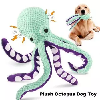 Пищащая плюшевая игрушка для собак, большой плюшевый осьминог, интерактивные жевательные игрушки для щенков, игрушка для перетягивания каната для собак маленьких, средних и больших пород фиолетовый