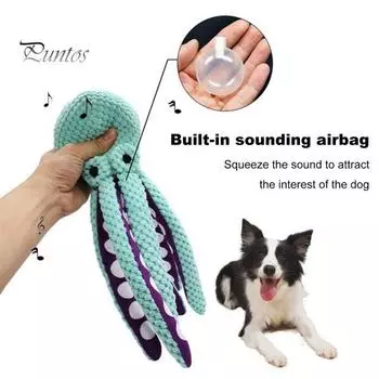 Пищащая плюшевая игрушка для собак, большой плюшевый осьминог, интерактивные жевательные игрушки для щенков, игрушка для перетягивания каната для собак маленьких, средних и больших пород зелёный