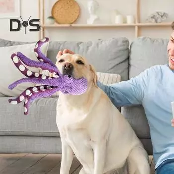 Пищащая плюшевая игрушка для собак, большой плюшевый осьминог, интерактивные жевательные игрушки для щенков, игрушка для перетягивания каната для собак маленьких, средних и больших пород зелёный