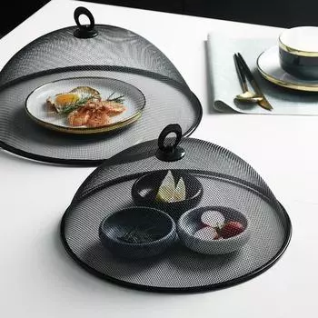 Пищевая крышка с плотной сеткой, вращающаяся на 180 градусов, простая железная пищевая сетка с ручкой для дома Round Medium чёрный