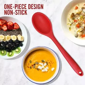 Пищевая силиконовая ложка с длинной ручкой, кухонная силиконовая ложка, суповая ложка, устойчивая к высоким температурам, для приготовления пищи, смешивания ложек красный