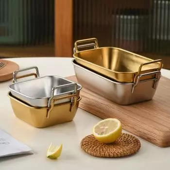 Пищевая тарелка с гладкими краями, прямоугольная упаковка, полезный портативный лоток для хранения для ресторана S золотистый