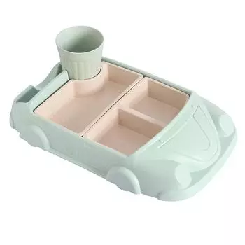 Пищевое бамбуковое волокно, детская посуда, тарелка для еды, коврик для еды, интегрированный дизайн, креативная сетчатая миска, детская посуда с героями мультфильмов зелёный