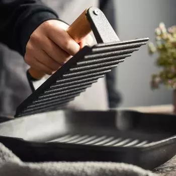 Пищевой чугунный пресс для гамбургеров с деревянной ручкой, равномерная теплопередача, здоровая кулинария, эргономичный пресс для мяса Round