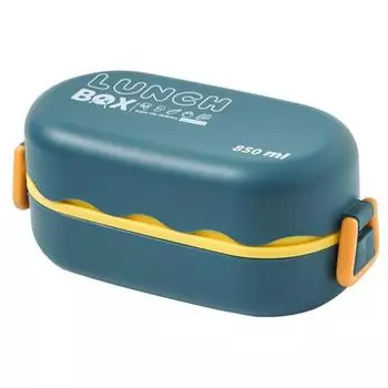 Пищевой контейнер для обеда, двухслойный, полезный, для офисного работника, ящик для хранения бенто, с посудой темно-синий