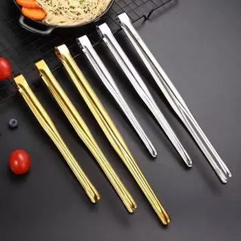 Пищевой противоскользящий зажим из нержавеющей стали Щипцы для барбекю Пикники Банкеты Щипцы для еды Длинные S серебряный