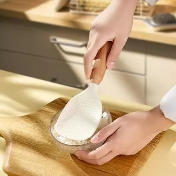 Пищевой силиконовый рисовый нож антипригарная рисоварка деревянная ручка лопатка для риса кухонные принадлежности бежевый