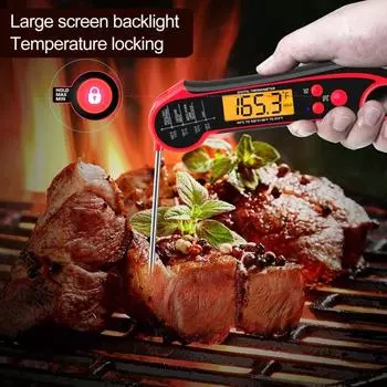 Пищевой термометр Длинный складной зонд с подсветкой Точные показания Чувствительный для жарки во фритюре Водонепроницаемый цифровой термометр для приготовления пищи для домашнего использования красный