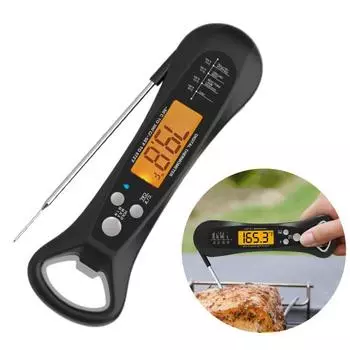 Пищевой термометр, водонепроницаемый цифровой термометр для мяса, складной термометр с мгновенным считыванием для кухни, барбекю чёрный