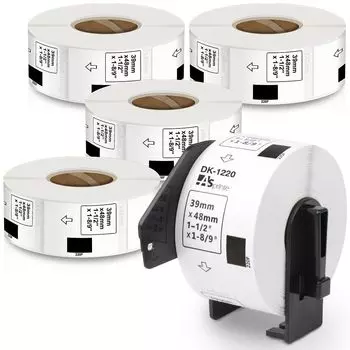 Пищевые этикетки 39 мм x 48 мм 620 DK 1220 Термобумага для самоклеящихся этикеток Принтер для этикеток 5 рулонов Совместим с этикетками Brother DK всего 3100 листов/рулон DK-1220