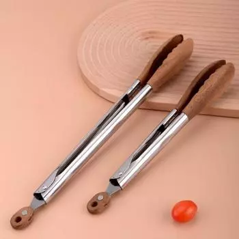 Пищевые щипцы из нержавеющей стали, деревянные щипцы для приготовления пищи, противоскользящие эргономичные ручки, сервировочные щипцы для барбекю, фуршетов, вечеринок S