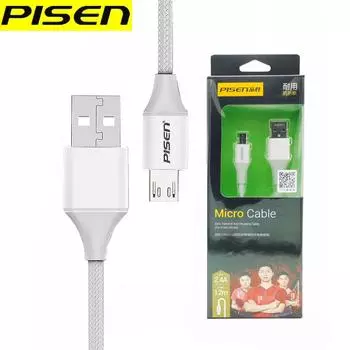 PISEN Android-кабель для передачи данных, небьющийся плетеный зарядный кабель длиной 1,2 м, микро-USB, устойчивый к изгибу, с одной головкой белый