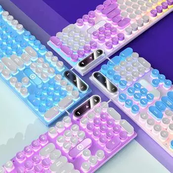 Пишущая машинка, круглая, 104 клавиши, игровая клавиатура, проводная клавиатура, соответствующая цвету, с подсветкой, компьютерная периферия для киберспорта для настольного ноутбука