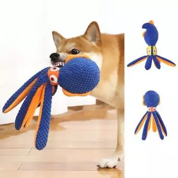 Писклявая игрушка для собак, мультяшная плюшевая игрушка для домашних животных в форме осьминога, мягкая жевательная игрушка, устойчивая звуковая игрушка, товары для домашних животных синий