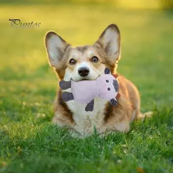 Писклявая игрушка для собак Плюшевая игрушка для жевания домашних животных с голосовой работой Устойчивая к укусам игрушка для чистки зубов Мультяшная звуковая игрушка Игрушка для ухода за зубами для собак Маленькие средние большие собаки розовый