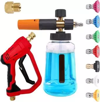 Пистолет для мойки высокого давления 5000 фунтов на квадратный дюйм, двойной регулируемый пистолет для пены для снега с 7 насадками, быстроразъемное соединение 1/4 дюйма как