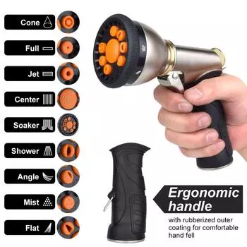 Пистолет для мойки высокого давления с 9 режимами, многофункциональный, для полива сада, бытовой, цинковый сплав, распылитель для мойки автомобилей, пистолеты для чистки автомобилей, инструменты чёрный
