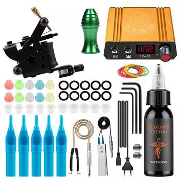 Пистолет для татуировки PHOENIXY с пигментными чернилами 30 мл, блок питания для татуировки, ручки для татуировки, инструменты для боди-арта — полный набор для татуировки