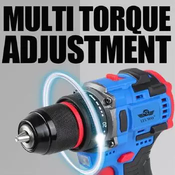 Пистолетная дрель Многофункциональная электрическая отвертка Комбинированный набор дрелей Бесщеточная аккумуляторная дрель Ударная дрель Li-Ion большой емкости синий
