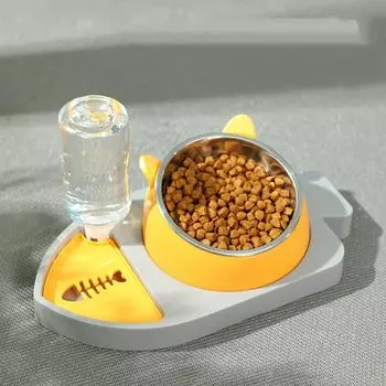 Питьевой фонтанчик 3 в 1 в форме рыбы с миской из нержавеющей стали для домашних животных, кошек, собак, диспенсер для воды, чаша, наклонная защита шейного отдела позвоночника зелёный