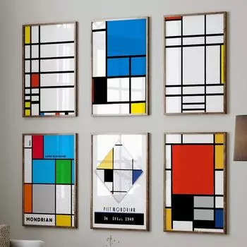 Пит Мондриан Середина века Современные настенные художественные принты Абстрактные геометрические линии Холст Картина ПостерыОтель Веранда Гостиная Декор 21x30cm No Framed