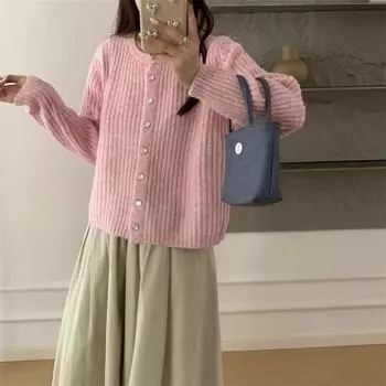Pit strip knitted cardigan women s autumn 2025 retro stacked top loose casual versatile long-sleeved sweater jacket average size