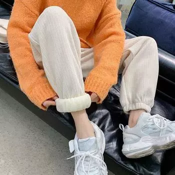 пит-стрип композитный обратный супер) вельветовые брюки женские осенне-зимние универсальные повседневные спортивные штаны со свободными завязками и флисовыми спортивными штанами M