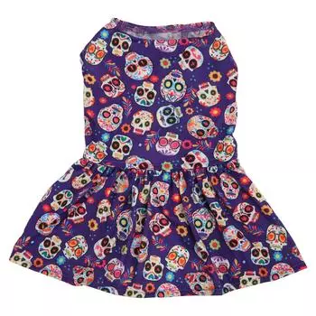 Питомец Хэллоуин Платье Приятное к коже Эластичное Дышащее Узор черепов Милый наряд для собаки для прогулок L(for 6.5-9kg)