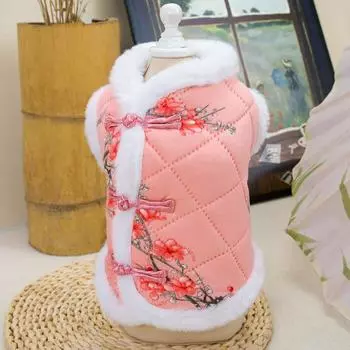 Питомец кошка плюшевый маленький пес одежда для собак осенне-зимняя одежда утолщенная одежда на ватине принцесса национальный стиль праздничная новогодняя одежда Тан S