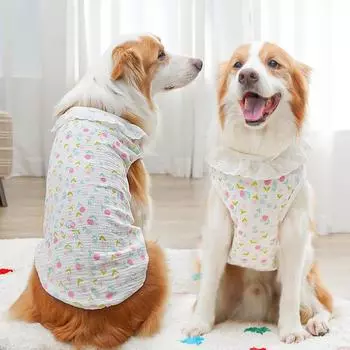 Питомец Вся хлопковая пряжа Дышащая Тонкая одежда для больших собак Кошек Домашняя одежда для питомцев Костюмы с кондиционером Золотистые ретриверы XS
