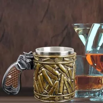 Пивная кружка из нержавеющей стали 450 мл с ручкой-револьвером, винтажные пули, термостойкие пищевые сорта чая, молока, кофе, чашка для воды, бойфренд, отец, подарок на день рождения золотистый