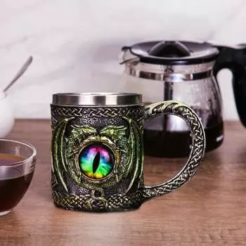 Пивная кружка Viking Dragon объемом 450 мл из нержавеющей стали и смолы, расписанная вручную средневековая кружка для